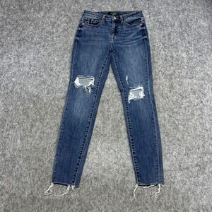 Judy Blue Jeans Womens 3/26 Blue Skinny Midrise Distressed Frayed Hem 26x27